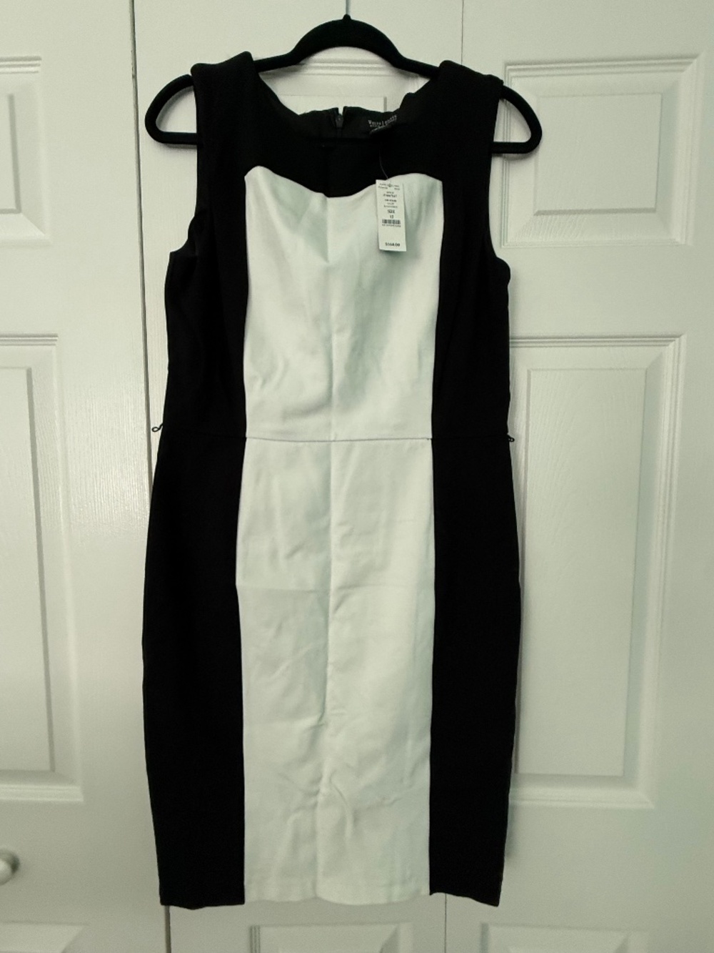 NWT White House Black Market Black White Colorblock Sheath Dress Size 12